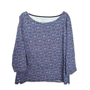 Talbots Cotton/Spandex Paisley Medallion Print Boat Neck 3/4 Sleeve Top Size XL
